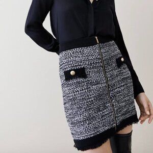 Karen Millen Tweed Knitted Fringe Zip Mini Skirt